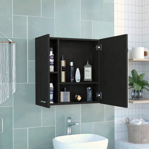 HomeRoots 24" Black Wood Floating Vanity with Medicine Cabinet & Mirror - Modern Space-Saving Design for Small Bathrooms 543582