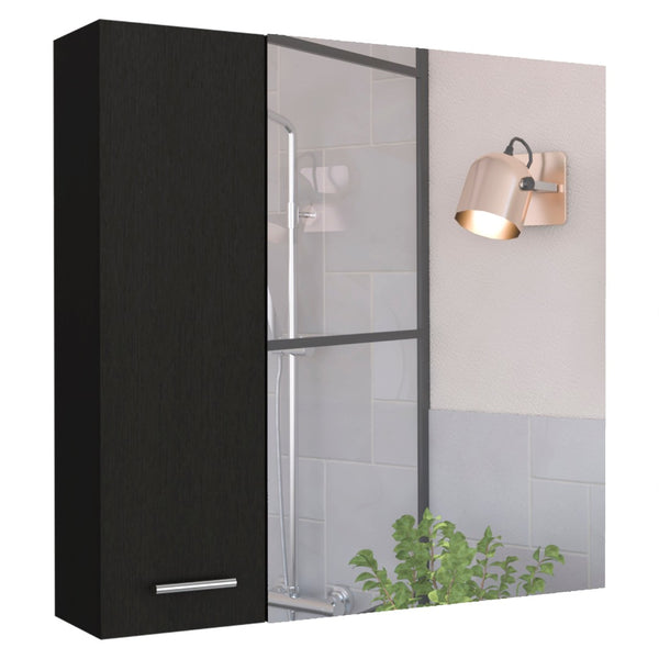 HomeRoots 24" Black Wood Floating Vanity with Medicine Cabinet & Mirror - Modern Space-Saving Design for Small Bathrooms 543582