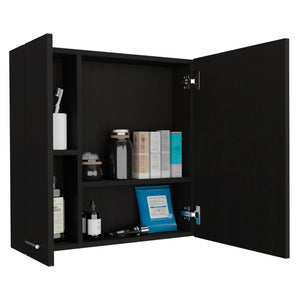 HomeRoots 24" Black Wood Floating Vanity with Medicine Cabinet & Mirror - Modern Space-Saving Design for Small Bathrooms 543582