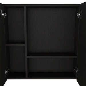 HomeRoots 24" Black Wood Floating Vanity with Medicine Cabinet & Mirror - Modern Space-Saving Design for Small Bathrooms 543582