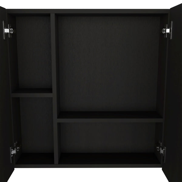 HomeRoots 24" Black Wood Floating Vanity with Medicine Cabinet & Mirror - Modern Space-Saving Design for Small Bathrooms 543582