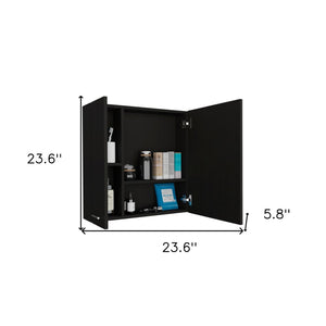 HomeRoots 24" Black Wood Floating Vanity with Medicine Cabinet & Mirror - Modern Space-Saving Design for Small Bathrooms 543582