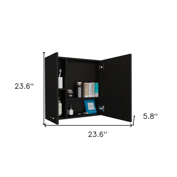 HomeRoots 24" Black Wood Floating Vanity with Medicine Cabinet & Mirror - Modern Space-Saving Design for Small Bathrooms 543582