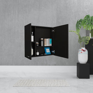 HomeRoots 24" Black Wood Floating Vanity with Medicine Cabinet & Mirror - Modern Space-Saving Design for Small Bathrooms 543582