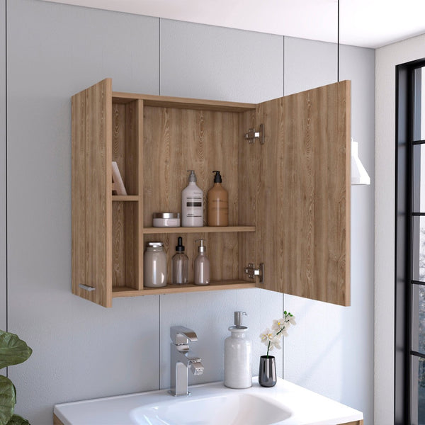 HomeRoots 24" Natural Wood Floating Double Door Bathroom Vanity Set with Medicine Cabinet and Mirror Included 543583