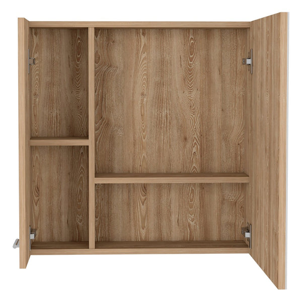 HomeRoots 24" Natural Wood Floating Double Door Bathroom Vanity Set with Medicine Cabinet and Mirror Included 543583
