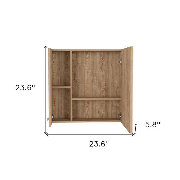 HomeRoots 24" Natural Wood Floating Double Door Bathroom Vanity Set with Medicine Cabinet and Mirror Included 543583