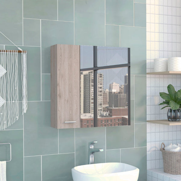 HomeRoots 24" Light Gray Wood Floating Vanity & Mirror Cabinet – Space-Saving Modern Design for Small Bathrooms 543584