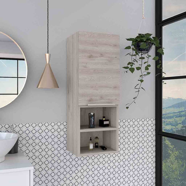 HomeRoots 12" Light Gray Freestanding Bathroom Vanity & Medicine Cabinet - Modern Space-Saving Design! 543586