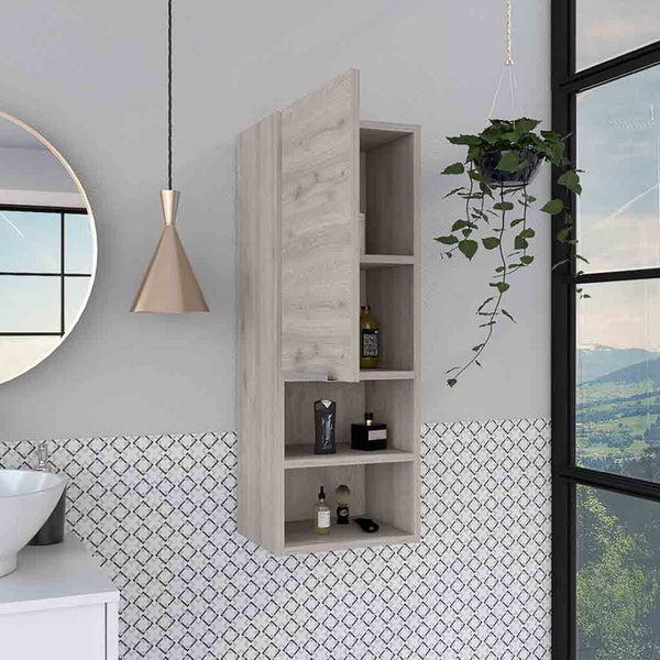 HomeRoots 12" Light Gray Freestanding Bathroom Vanity & Medicine Cabinet - Modern Space-Saving Design! 543586