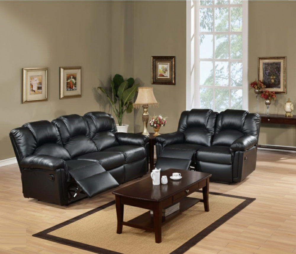 English Elm Modern Bonded Leather Sofa and Loveseat Set Gloss Black Living Room Collection B011S02383