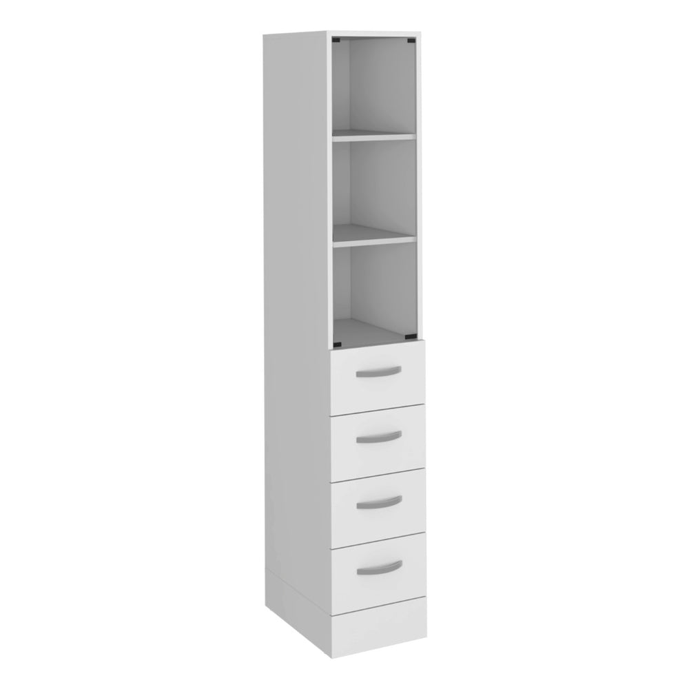HomeRoots 12" White Wood Freestanding Bathroom Vanity with 4 Drawers - Modern Design & Space-Saving Style 543593