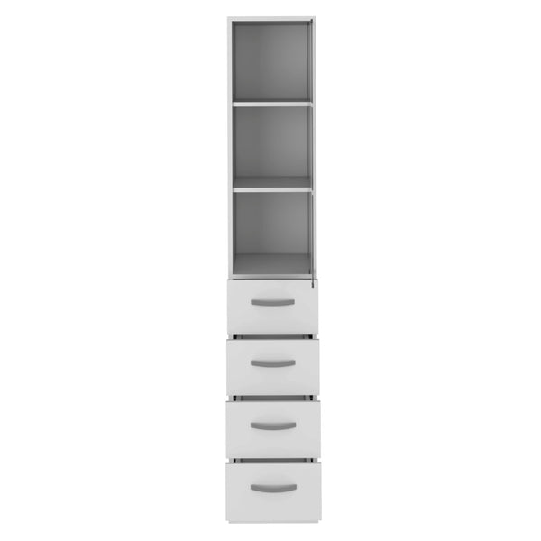 HomeRoots 12" White Wood Freestanding Bathroom Vanity with 4 Drawers - Modern Design & Space-Saving Style 543593