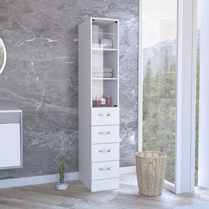 HomeRoots 12" White Wood Freestanding Bathroom Vanity with 4 Drawers - Modern Design & Space-Saving Style 543593