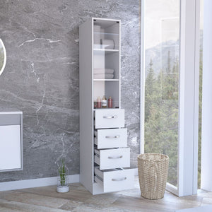 HomeRoots 12" White Wood Freestanding Bathroom Vanity with 4 Drawers - Modern Design & Space-Saving Style 543593