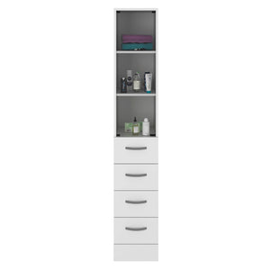 HomeRoots 12" White Wood Freestanding Bathroom Vanity with 4 Drawers - Modern Design & Space-Saving Style 543593