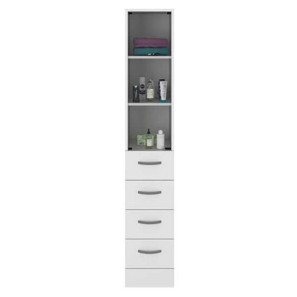 HomeRoots 12" White Wood Freestanding Bathroom Vanity with 4 Drawers - Modern Design & Space-Saving Style 543593