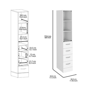 HomeRoots 12" White Wood Freestanding Bathroom Vanity with 4 Drawers - Modern Design & Space-Saving Style 543593
