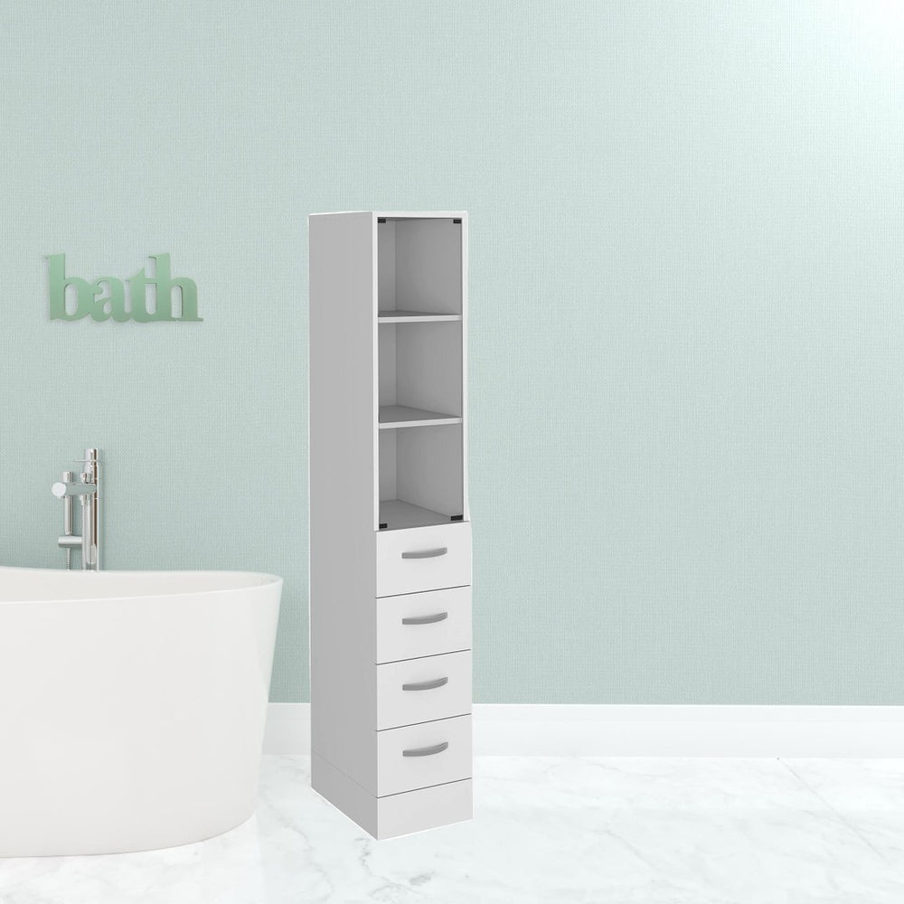 HomeRoots 12" White Wood Freestanding Bathroom Vanity with 4 Drawers - Modern Design & Space-Saving Style 543593