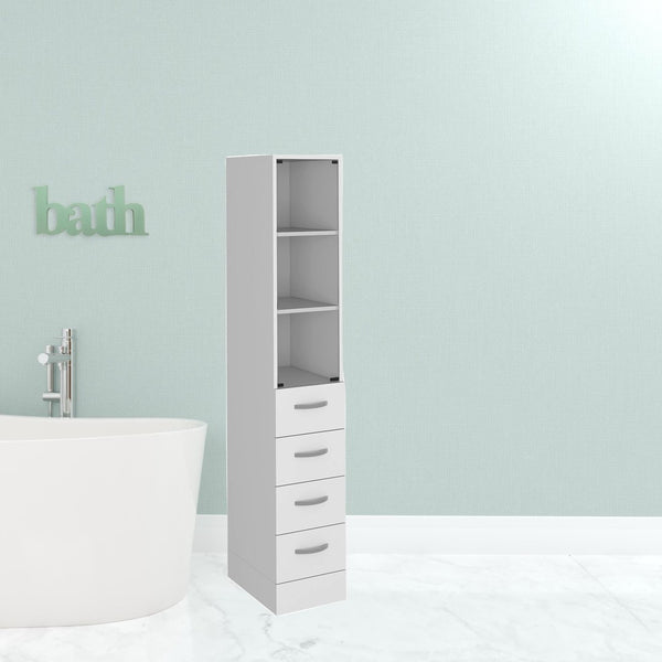 HomeRoots 12" White Wood Freestanding Bathroom Vanity with 4 Drawers - Modern Design & Space-Saving Style 543593