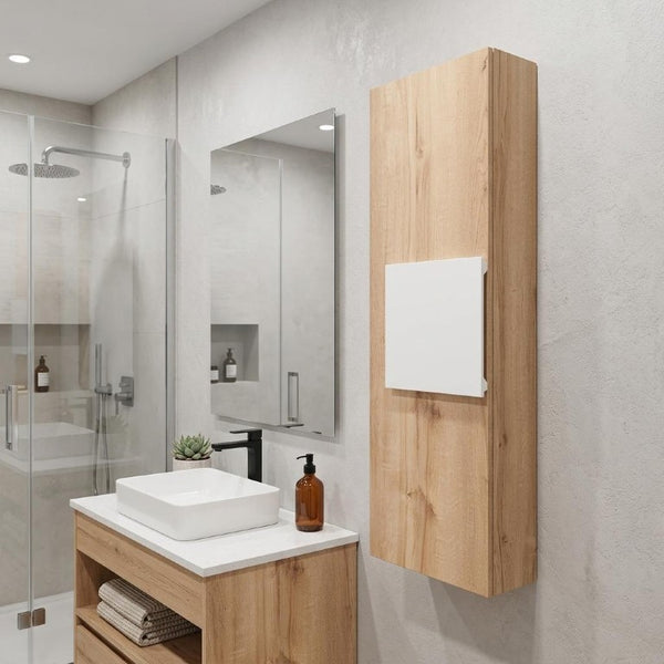 13 Inch Wooden Recessed Medicine Cabinet with Single Door for Bathroom Storage