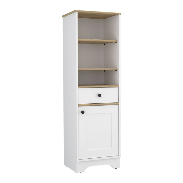 HomeRoots 17" Stylish White & Natural Wood Freestanding Bathroom Vanity with Smart Storage Solutions 543598