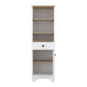 HomeRoots 17" Stylish White & Natural Wood Freestanding Bathroom Vanity with Smart Storage Solutions 543598