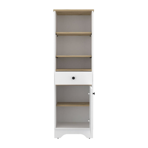 HomeRoots 17" Stylish White & Natural Wood Freestanding Bathroom Vanity with Smart Storage Solutions 543598