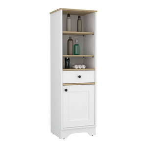 HomeRoots 17" Stylish White & Natural Wood Freestanding Bathroom Vanity with Smart Storage Solutions 543598