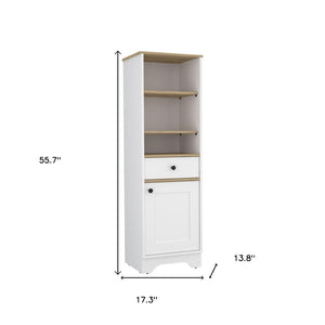 HomeRoots 17" Stylish White & Natural Wood Freestanding Bathroom Vanity with Smart Storage Solutions 543598