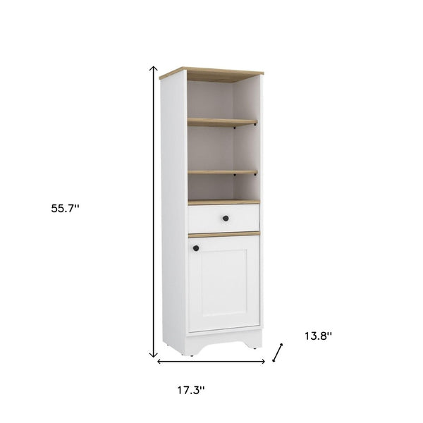 HomeRoots 17" Stylish White & Natural Wood Freestanding Bathroom Vanity with Smart Storage Solutions 543598