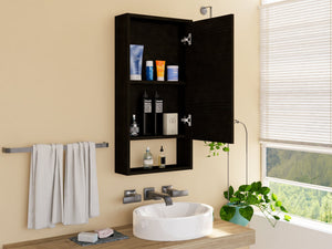 HomeRoots 18" Black Wood Floating Vanity with Medicine Cabinet & Mirror - Modern Bathroom Space Saver Design 543600