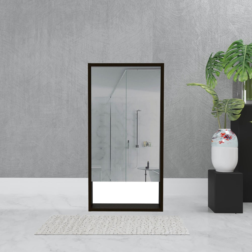 HomeRoots 18" Black Wood Floating Vanity with Medicine Cabinet & Mirror - Modern Bathroom Space Saver Design 543600