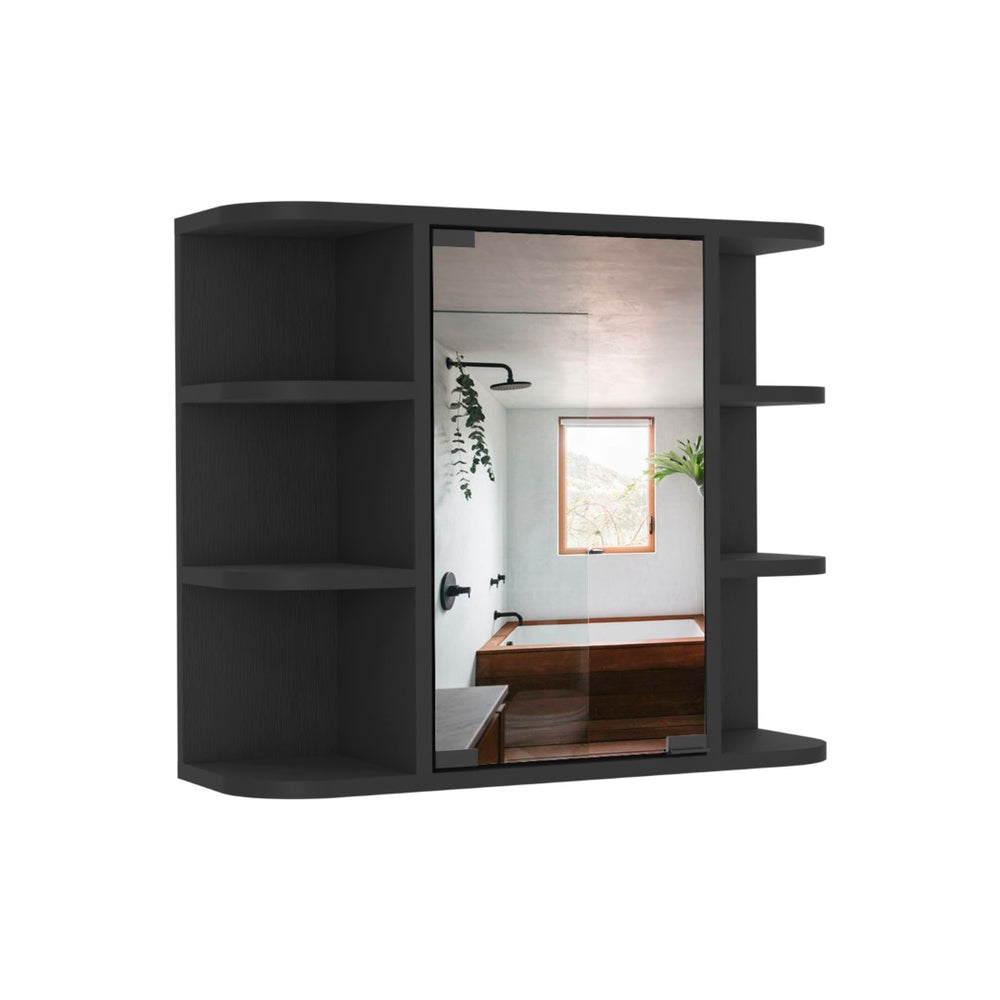 HomeRoots 24" Black Wood Floating Vanity with Medicine Cabinet & Mirror - Modern Bathroom Space-Saving Solution 543603