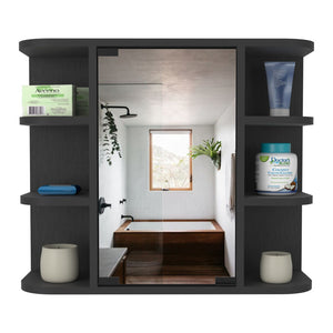 HomeRoots 24" Black Wood Floating Vanity with Medicine Cabinet & Mirror - Modern Bathroom Space-Saving Solution 543603