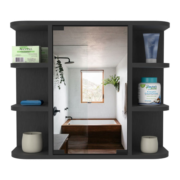 HomeRoots 24" Black Wood Floating Vanity with Medicine Cabinet & Mirror - Modern Bathroom Space-Saving Solution 543603