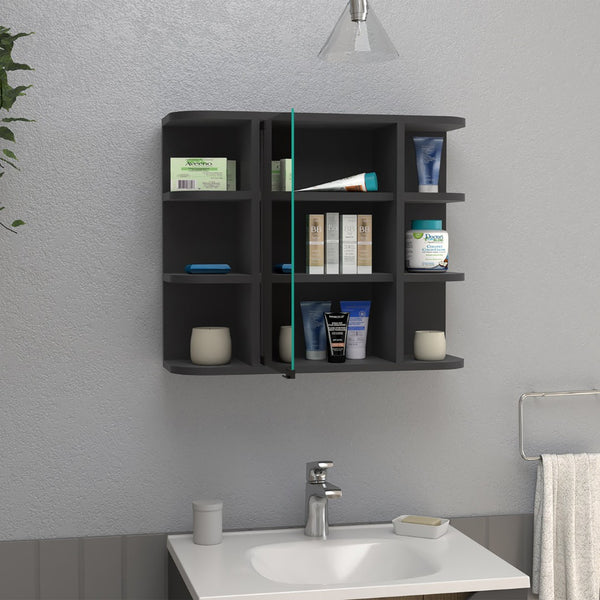 HomeRoots 24" Black Wood Floating Vanity with Medicine Cabinet & Mirror - Modern Bathroom Space-Saving Solution 543603