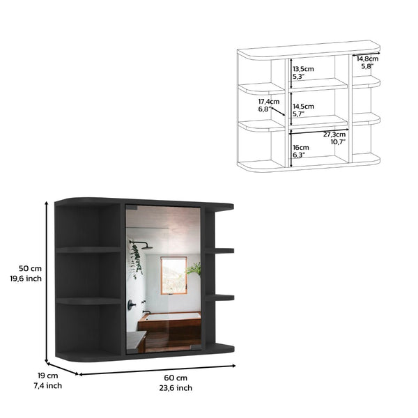 HomeRoots 24" Black Wood Floating Vanity with Medicine Cabinet & Mirror - Modern Bathroom Space-Saving Solution 543603