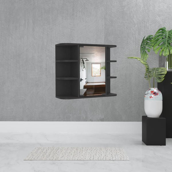 HomeRoots 24" Black Wood Floating Vanity with Medicine Cabinet & Mirror - Modern Bathroom Space-Saving Solution 543603