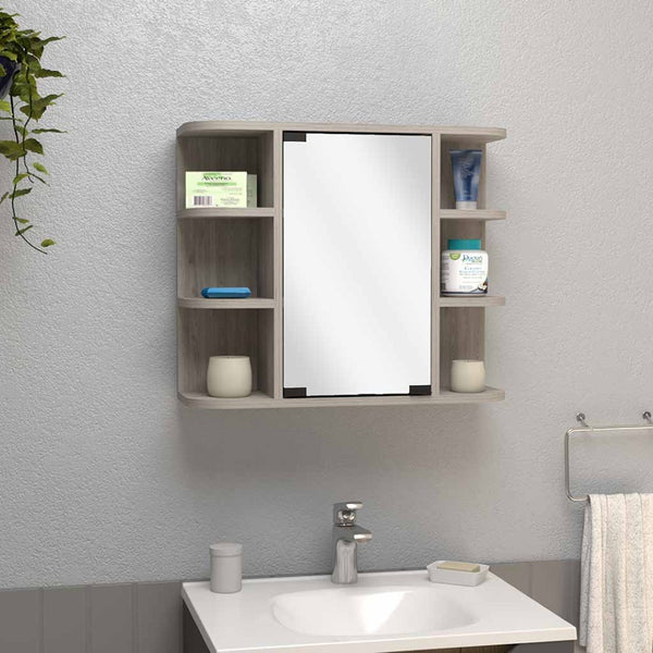 HomeRoots 24" Light Gray Wood Floating Vanity with Medicine Cabinet & Mirror - Modern Space-Saving Design 543604