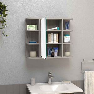 HomeRoots 24" Light Gray Wood Floating Vanity with Medicine Cabinet & Mirror - Modern Space-Saving Design 543604