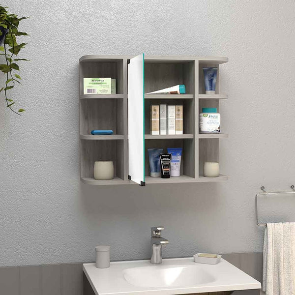 HomeRoots 24" Light Gray Wood Floating Vanity with Medicine Cabinet & Mirror - Modern Space-Saving Design 543604