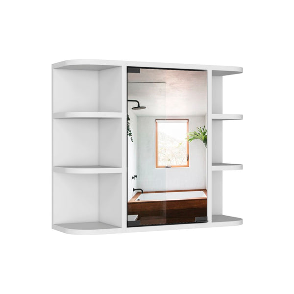 HomeRoots 24" White Wood Floating Bathroom Vanity with Mirror Cabinet - Smart Space-Saving Design & Storage 543605