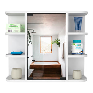 HomeRoots 24" White Wood Floating Bathroom Vanity with Mirror Cabinet - Smart Space-Saving Design & Storage 543605
