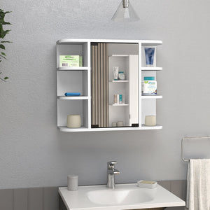 HomeRoots 24" White Wood Floating Bathroom Vanity with Mirror Cabinet - Smart Space-Saving Design & Storage 543605