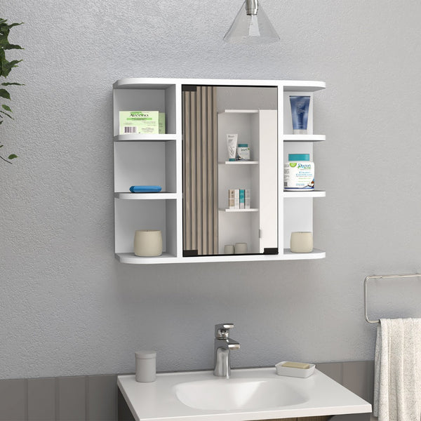 HomeRoots 24" White Wood Floating Bathroom Vanity with Mirror Cabinet - Smart Space-Saving Design & Storage 543605
