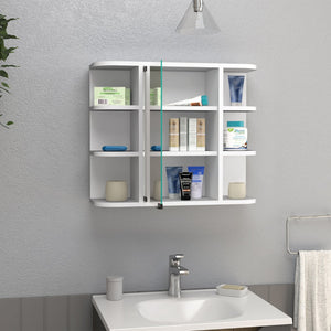 HomeRoots 24" White Wood Floating Bathroom Vanity with Mirror Cabinet - Smart Space-Saving Design & Storage 543605