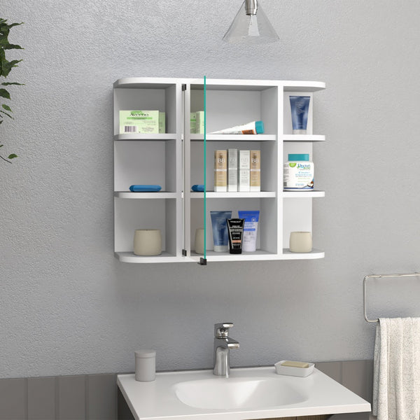 HomeRoots 24" White Wood Floating Bathroom Vanity with Mirror Cabinet - Smart Space-Saving Design & Storage 543605