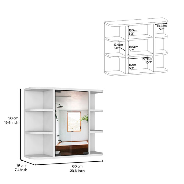 HomeRoots 24" White Wood Floating Bathroom Vanity with Mirror Cabinet - Smart Space-Saving Design & Storage 543605