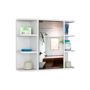 HomeRoots 24" White Wood Floating Bathroom Vanity with Mirror Cabinet - Smart Space-Saving Design & Storage 543605